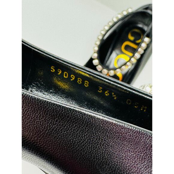 GUCCI Black Leather Crystal Embellished Ankle Strap Pointed Toe Pump Heel EU36.5 - Picture 8 of 13